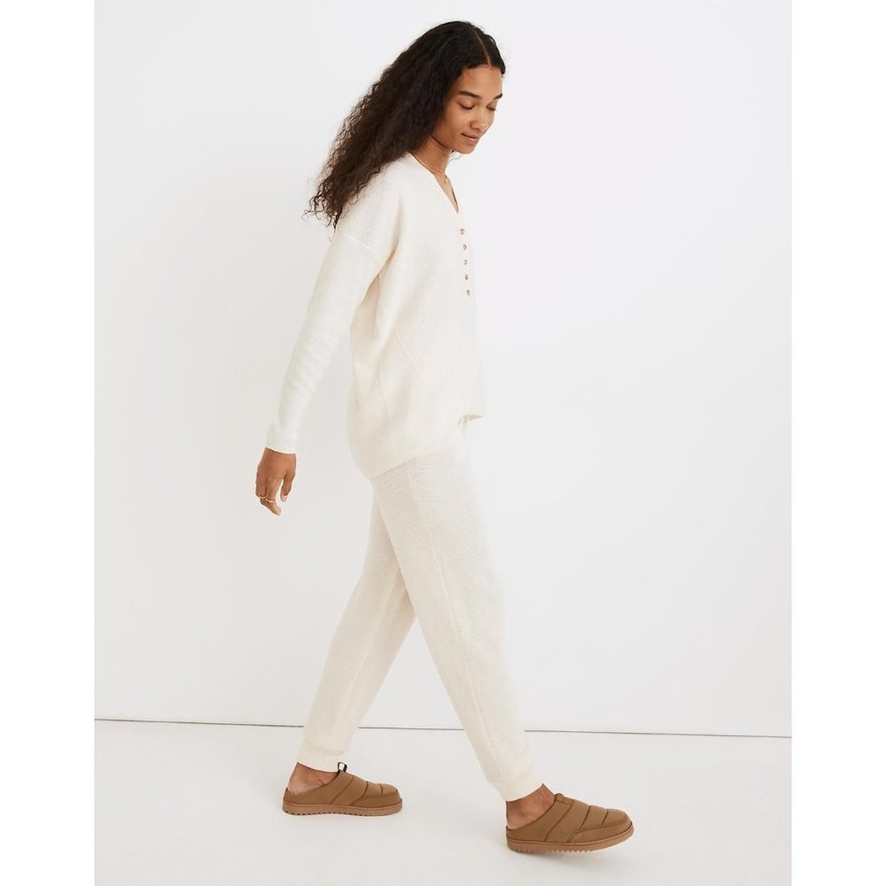 Madewell Asherton Waffle Henley Sweater Antique Cream Women's Size XXS - Picture 2 of 10